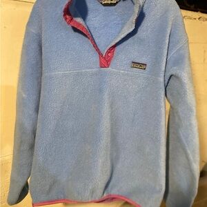 Patagonia Women’s Light Blue Fleece Pullover with Pink Trim